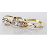 Three 9ct Gold /Yellow metal Rings set with CZ weight 7.4g