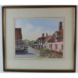 Jim Peck (20th Century). Watercolour, depicting a street scene in Kersey, signed by artist to