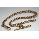 Hallmarked 9ct Gold pocket watch chain with "T" Bar, length approx. 33.5cm and weighing 53.2g