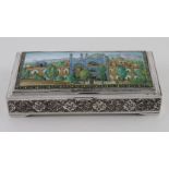 Persian / Iranian 84 silver & enamel box, circa 19th century, enamel decoration to lid depicting a