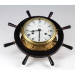 Schatz Royal Mariner brass 8 Day clock with ships wheel surround