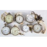Seven gents silver open face pocket watches in mixed condition