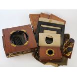 Mahogany Thornton Pickard plate camera, with dual T. T. & H lenses, together with three mahogany