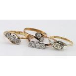 Four 18ct/Yellow Metal Rings set with Diamonds weight 8.2g