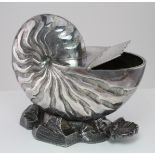 Silver plated spoon warmer in the form of a conch shell, height 14cm, length 16cm approx.