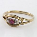 9ct Gold Ruby and Diamond Ring size K weight 1.4g