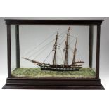 Three masted ship 'Walter', contained in mahogany and glass case (crack to one pane of glass), circa