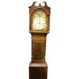 Mahogany grandfather clock, circa late 19th to early 20th century, enamel dial with subsidiary dial,