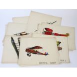 Aviation interest. A collection of twenty hand drawn coloured drawings depicting WWI aircraft,