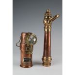 Copper & brass Ceag Ltd, Barnsley B.E.3 safety inspection lamp, height 16.5cm approx., together with