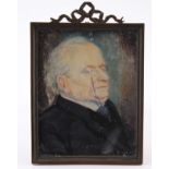 Portrait miniature. Oil on ivory, depicting a gentleman wearing a monocle, circa 19th century,