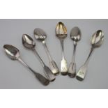 Six silver Dublin Rat-tail teaspoons. Various dates and makers. The dates being 1832 (1), 1838 (1)
