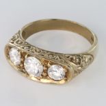 9ct Gold Gents 3 stone CZ Ring size P weight 5.8g