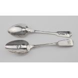 Two Georgian silver fiddle pattern tablespoons - different Makers "RC/GS & WN" London 1811 and 1819.