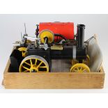 Mamod TWK1 live steam traction engine, with trailer (missing logs) & red water bowser, sold as seen