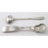 Two unusual shaped early silver American salt spoons by Isaac Hutton, Albany, N.Y. c.1800 and J.