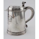 Royalty related (Edward VII) - lidded silver plated tankard with inset William III 1698 2/6d coin in