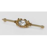 9ct Gold Aquamarine set Bar Brooch weight 4.1g