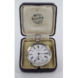 Kendal & Dent Silver (0.935) open face pocket watch, approx 46mm dia, in a Kendal & Dent box