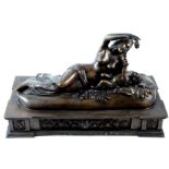 After J. H. Foley. Bronze Statue, depicting a semi nude reclined female feeding her child grapes, on