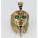 9ct Gold Egyptian mask Pendant with green stone eyes weight 9.8g
