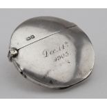Silver circular vesta case, hallmarked 'W.N, Chester 1904', engraved to front 'dec. 14th 1905',