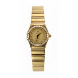 Ladies 18ct gold and diamond Omega Constellation wristwatch, the signed circular dial with diamond
