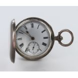 Silver full hunter pocket watch, hallmarked Birmingham 1883. Approx 48mm dia