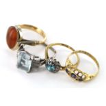 Four 18ct Gold stone set Rings weight 12.5g