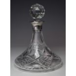 Crystal baluster decanter with silver rim, hallmarked 'London 1996 ' height 24cm, width 19cm
