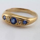 Yellow metal (tests 15ct) Sapphire and Diamond Ring size F weight 1.9g