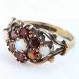 9ct Gold Garnet and Opal Ring size J weight 3.0 grams