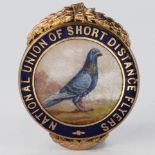 9ct Gold National Union of Short Distance Flyers enamelled Pigeon Fob missing top loop weight 8.7g