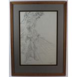Dame Laura Knight (1877-1970). Pencil drawing, depicting two figures in swimming atire stood next to
