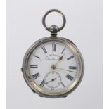 Silver (0.935) open face pocket watch " The Pioneer" H .E Peck London. The white dial with roman