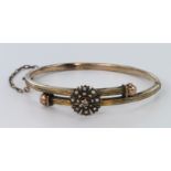 9ct Gold Seed Pearl set Bangle with safety Chain weight 9.4g