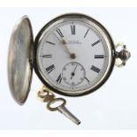 Silver Full Hunter pocket watch by Thomas. Ilfracombe, hallmarked London 1874, the white dial with