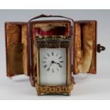 Victorian brass five glass carriage clock, height 12.3cm approx. contained in original fitted