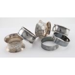Three pairs of silver napkin rings - various hallmarks for Birmingham 1907, 1937 and 1939. Weight