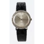 Futura Incabloc Ladies Wristwatch in 18ct White Gold with a Diamond set bezel. On a black Leather