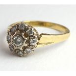 18ct Gold Diamond daisy ring, size K, weight 3.1g