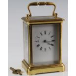 Brass five glass chiming carriage clock, circa early to mid 20th century, white enamel dial with