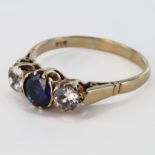 9ct Gold Sapphire and Spinel Ring size P weight 3.0 grams