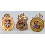 3 9ct Gold enamelled Fobs with various coats of Arms weight 18.1g