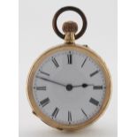 Ladies 18ct cased fob / pocket watch, approx 32mm dia, watch working when catalogued