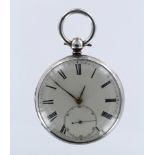 Silver Open face pocket watch, hallmarked London 1863. The white dial with roman numerals and