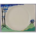 Clarice Cliff the Biarritz plate decorated in the "Blue Firs Pattern", printed factory marks to