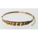 9ct Gold Sapphire and Diamond set Bangle with safety chain weight 6.3g