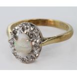 18ct Gold Opal and Diamond Ring (small chip to Opal) size N weight 4.0g