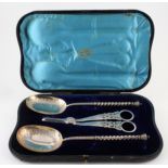 Silver plated boxed fruit set c.1880 includes grape scissors - Belfast Retailer